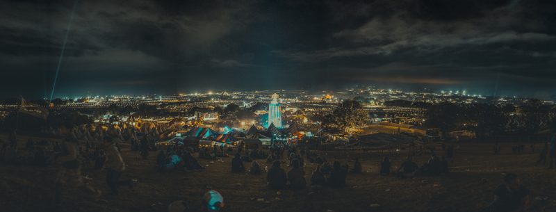 The whole site lit up at night